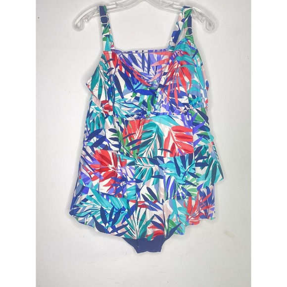 Womens Plus Size 22W Bathing‎ Suit One Piece Hawiian Leaf Pattern D - Picture 1 of 9